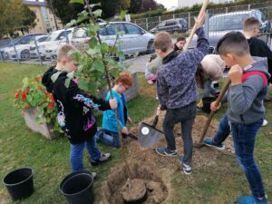 Kinder pflanzen einen Baum